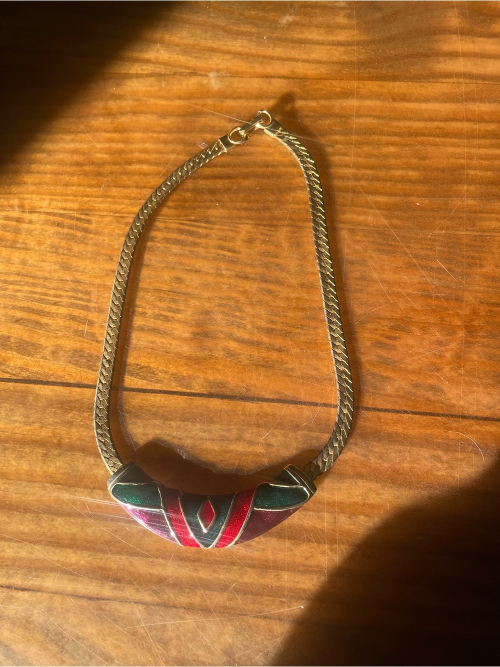 Vintage 1980’s unbranded gold-tone necklace multicolor enamel approx. 17.5”